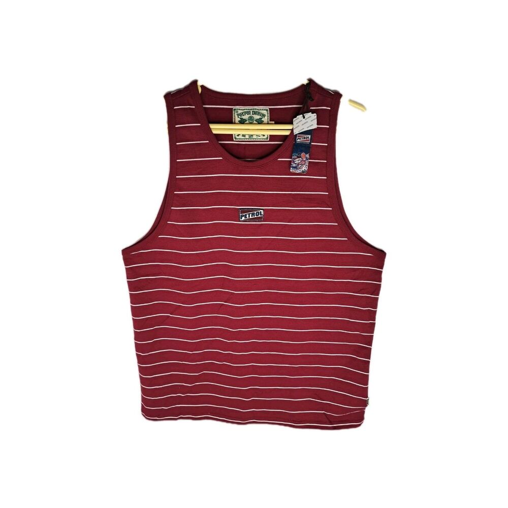 PETROL Denim Sleeveless Mens T-Shirt XXL Slim Red White Stripe Tank Pullover NWT